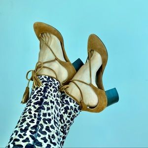 AQUAZZURA🍍cognac suede tassel tie heels